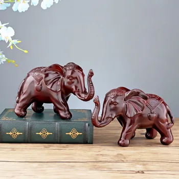 

2pcs Lucky Feng Shui Elephant Statue Crafts Office Cabinet Porch Desktop Sculpture Wealth Figurine Home Decoration Accessories
