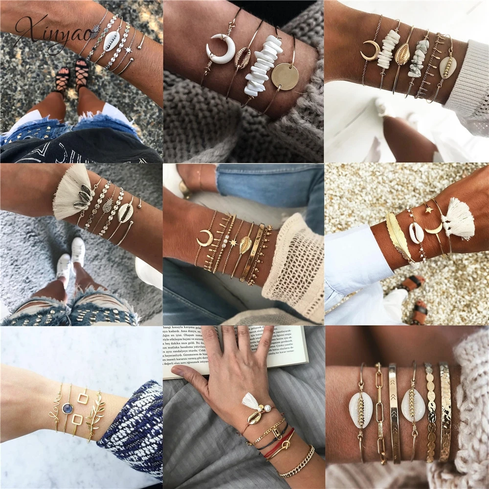 10 видов стилей Shell Браслет Луна пять звезд глаза микс Шарм Браслеты для Для женщин