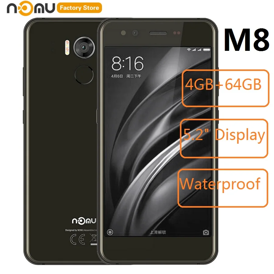 

Nomu M8 IP68 Waterproof smartphone android 7.0 MTK6750T Octa Core 5.2''HD 21MP+21MP 4GB RAM 64GB ROM 2950mah 4G LTE Mobile Phone