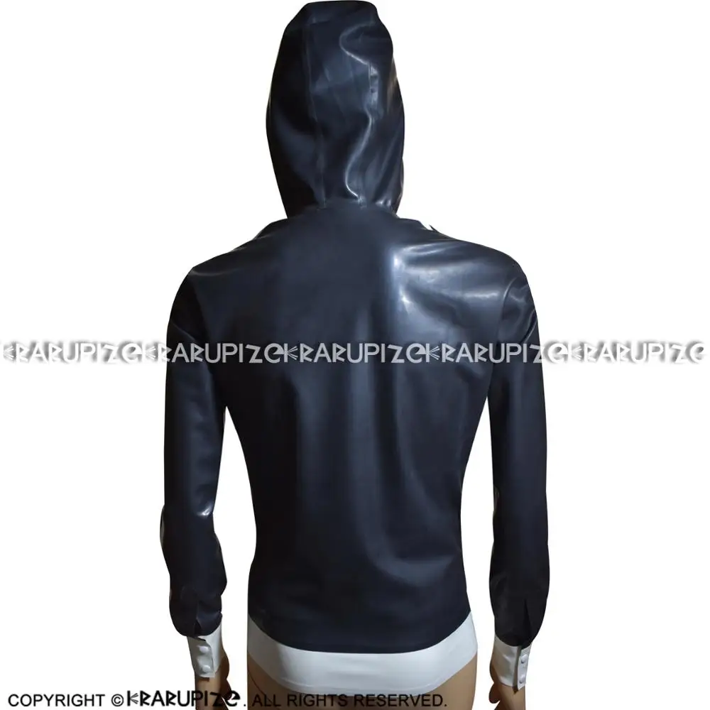 Черно белые планки сексуальный латексный пиджак на молнии спереди толстовки