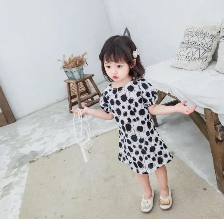 Новое Стильное платье в горошек для девочек, модные летние хлопковые платья для девочек 1-6 лет, HJ254