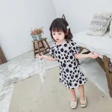 Новое Стильное платье в горошек для девочек, модные летние хлопковые платья для девочек 1-6 лет, HJ254