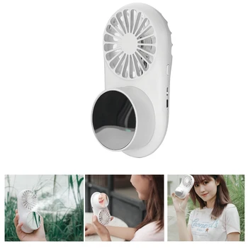 

Portable Mini USB Fan Handheld Air Cooler Rechargeable Neck Fan Air Conditioner with Makeup Mirror for Outdoor Travel