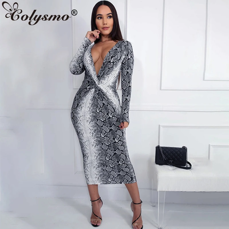 snake print bodycon midi dress