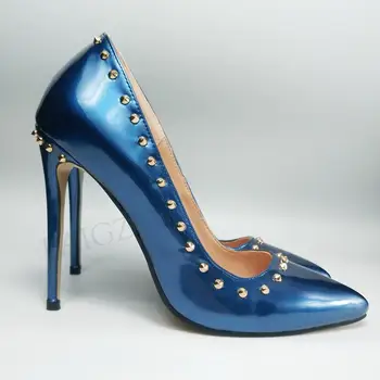 

LAIGZEM Studded Women Heels Stiletto High Heels 11CM-13CM Pointy Toe Club Party Shoes Ladies Zapatos Pumps Large Size 45 46 47