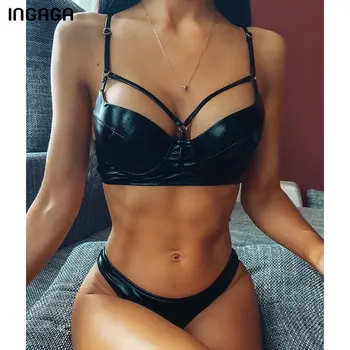 

INGAGA Solid Cortex Bikinis Mujer Thong High Cut Swimsuit Black Push Up Swimwear Women String Strap Biquini 2020 Beach Bathers