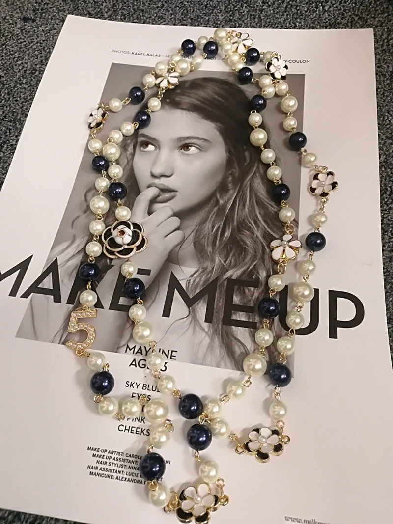 Cena Mimiyagu luksusowe kolorowe perłowe wisiorek kamelia sweter naszyjnik łańcuch dla kobiet