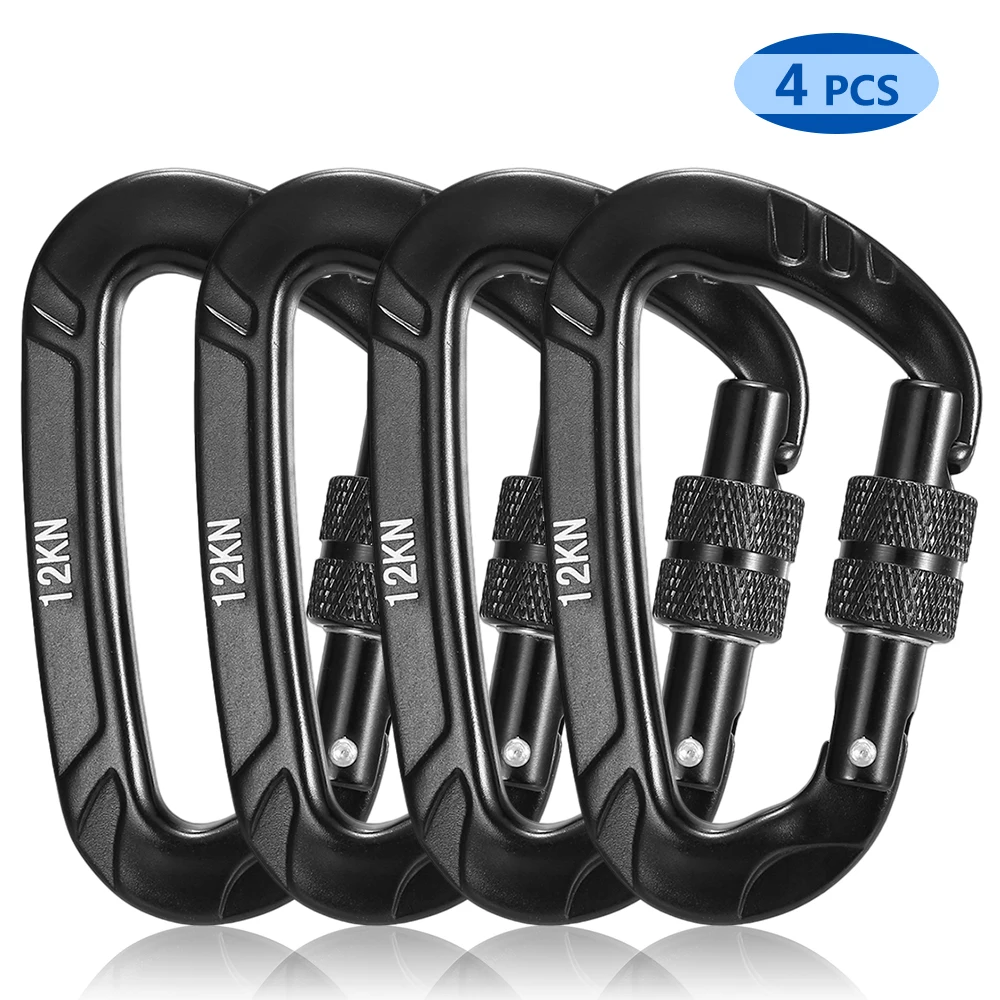 

4pcs 12KN Outdoor Carabiner Snag Free Climbing Carabiner Buckle Keychain Spring Clip Hammock Swing Clip Climbing Equipment