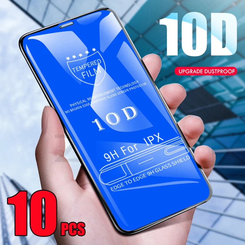 Купить 10 шт. 10D закаленное стекло с полным покрытием клея Защитная пленка для экрана iPhone | Защитные стёкла и плёнки для телефонов (32961634149)