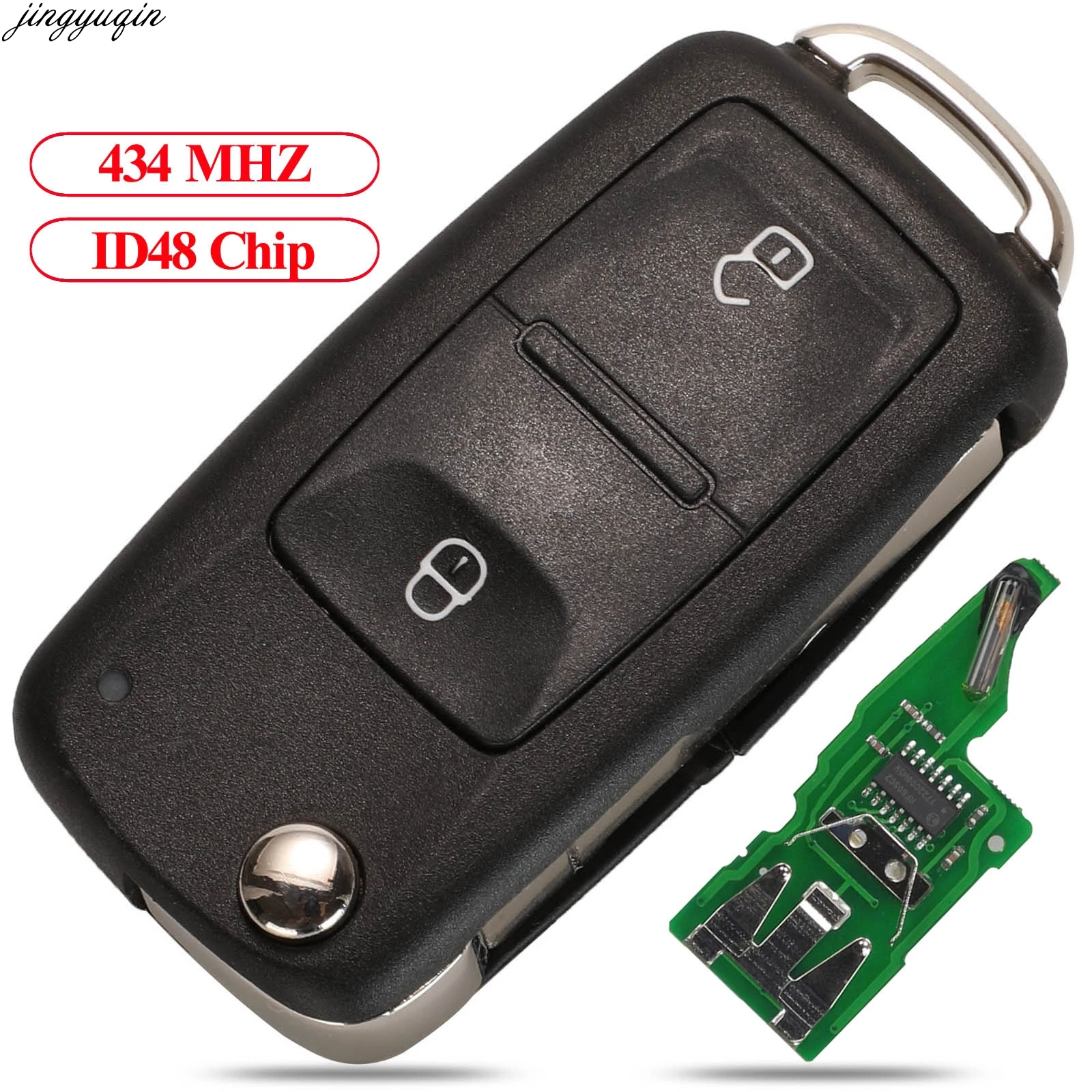 Jingyuqin Remote Car Flip Key 434MHz ID48 Chip For VOLKSWAGEN VW Amarok Transporter 2011-2016 5K0959753AB 2 Buttons 4d0837231a 433mhz id48 chip 3 buttons remote control old model folding car key for audi a3 a4 a6 a8 b5 tt rs4