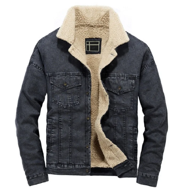 Мужская Толстая джинсовая куртка, зимняя мужская куртка из овечьей шерсти, повседневное плотное зимнее пальто с отложным воротником, Мужская модная джинсовая куртка для мужчин