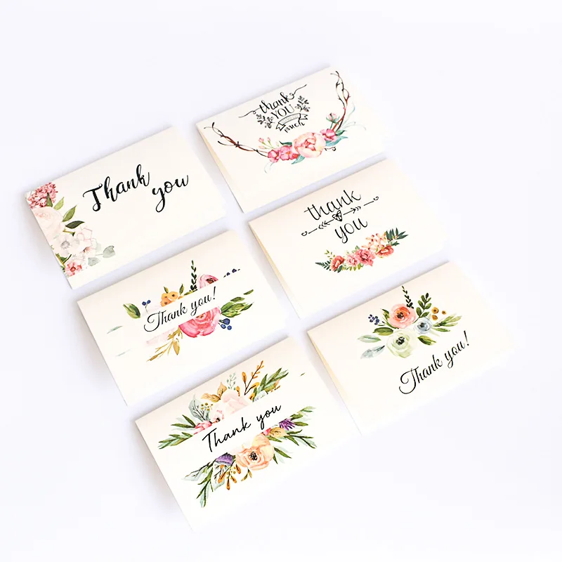  6 Pcs/Set Thank You Letter Flower Leave Message Paper Cards Gift Decoration Card Thanksgiving Day C - 4.00015E+12