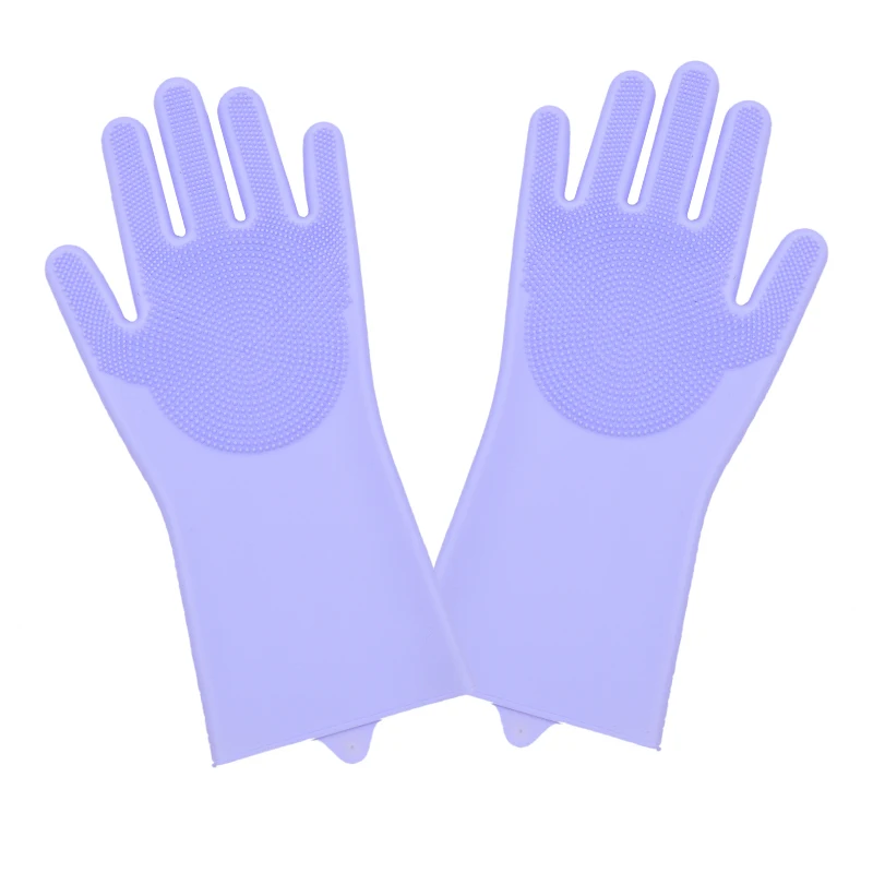 Пара перчаток для мытья посуды кухонные силиконовые перчатки для чистки Волшебные силиконовые перчатки для мытья посуды щетка для домашнего хозяйства перчатки - Цвет: Purple a pair