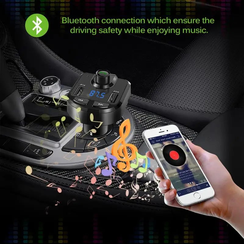 Fm-передатчик Aux модулятор Bluetooth автомобильный комплект Двойной зарядное устройство usb автомобильный аудио mp3-плеер громкой связи с 3.1A Быстрая зарядка