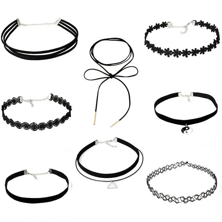 

Gothic Simple Europe And America Accessories Choker Neck Ring Choker Necklace Set Combination Lace Necklace Women's