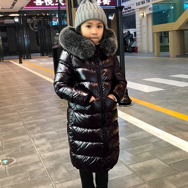 30 градусов теплая куртка-пуховик для пальто с мехом лисы для детей Зимняя куртка для девочек От 2 до 12 лет подростковое пальто для мальчиков верхняя одежда для детей - Цвет: Black Fox Fur