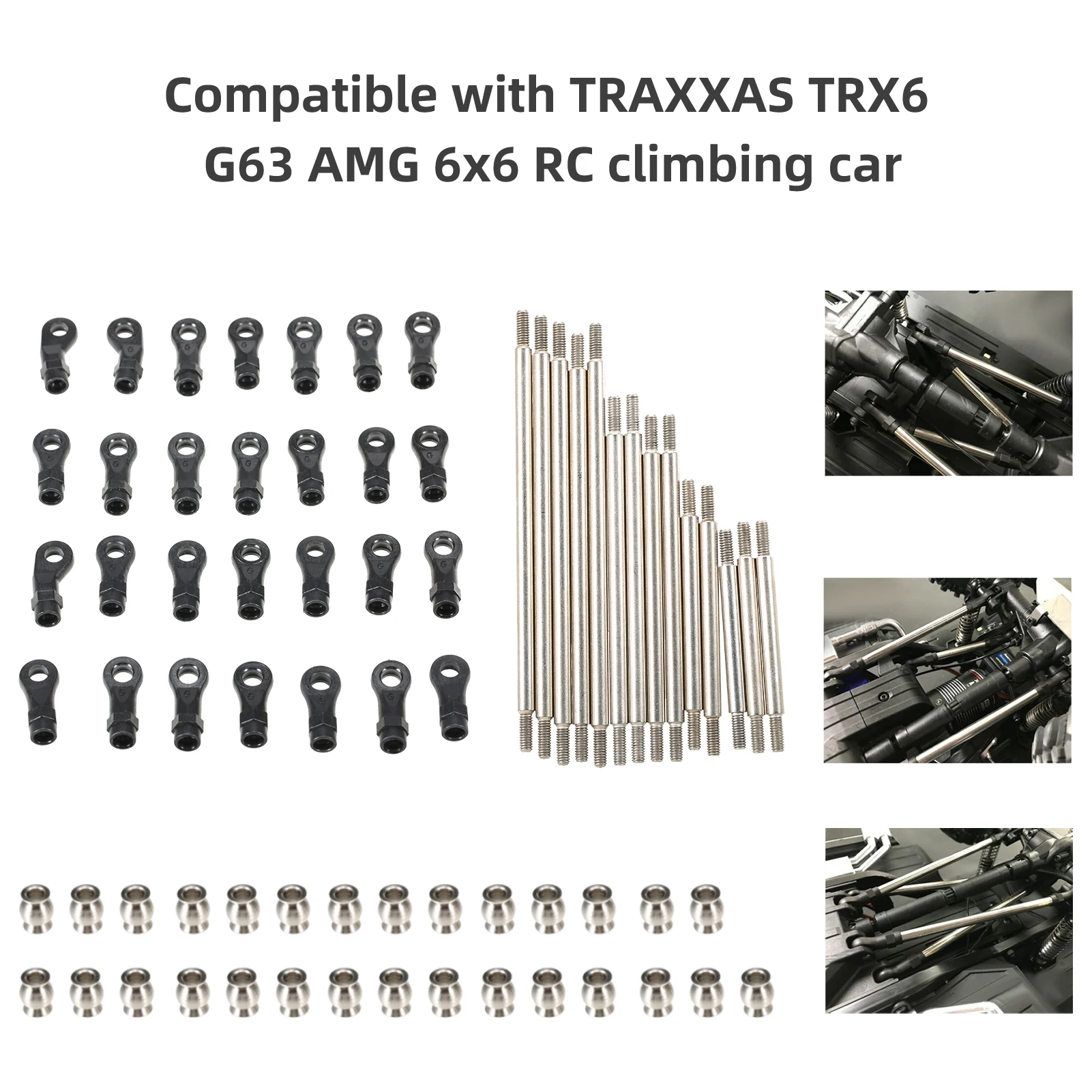 Stainless Steel Wheelbase Pull Link Rods 14pcs/Set Compatible with TRAXXAS TRX6 G63 AMG 6x6 RC Climbing Car