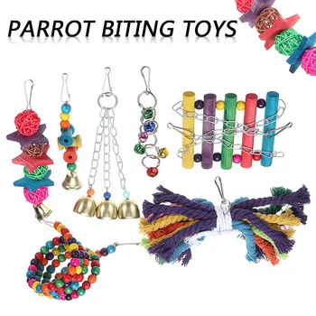 

7 set Bird Toys Parrot Hanging Cage Pet Parrot Climb Rope Toys Cockatiel Parakeet Bites Chew Toy