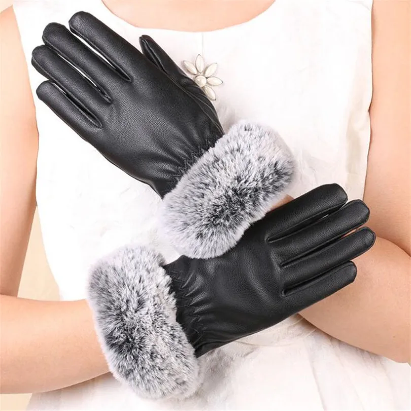 VISNXGI кашемировые перчатки с кроличьим мехом, Элегантные зимние перчатки с бантом для девушек, женские теплые вязаные шерстяные перчатки - Цвет: Wrist hair black