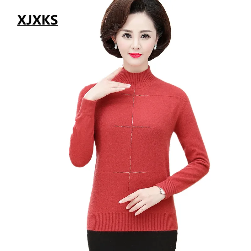 

XJXKS Women mink cashmere sweater 2019 winter new warm thick loose plus size comfortable knitted turtleneck sweater women pullover