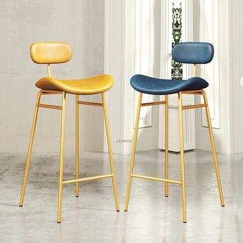 

Nordic Light Luxury Bar Chairs Modern Minimalist Home Backrest High Bar Stools Furniture Cafe Creative Iron Bar Chair