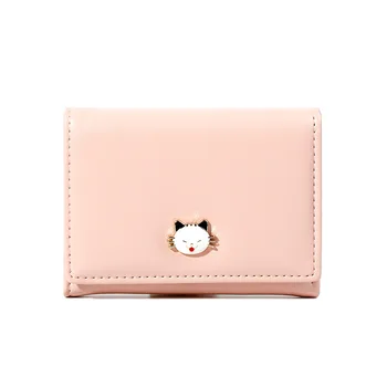

New Candy Color Short Wallet Women's Wallet Cat Cartoon Leather Ladies Wallets Mini Clutch Multi-card Female Coin Card Holder