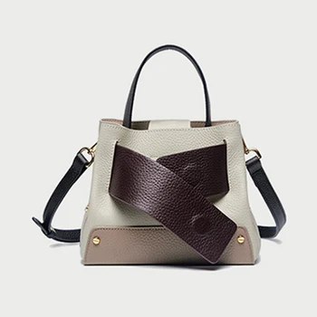 

Genuine Leather handbag new single shoulder bag color matching belt buckle bucket bag GN-SB-pdpsdk