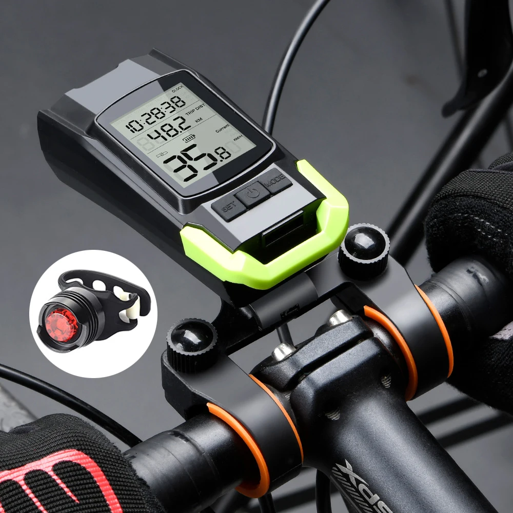 

MQUINFLY 2.1 inch Bicycle Computer Wireless Bike Odometer Speedometer with Horn 800LM USB Cycling LED Front Light Headlight Lamp