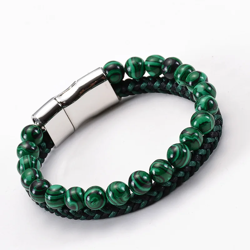 

Volcanic Stone Essential Oil Yoga Bracelet Leather Natural Stone Double Layer Couple Magnet Buckle Bracelet Malachite Bracelets