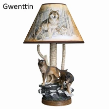 Современные смоляные настольные лампы с изображением волка, светодиодный настольный светильник для гостиной, спальни, домашний декор, лампа с животными, прикроватные светильники для чтения E27
