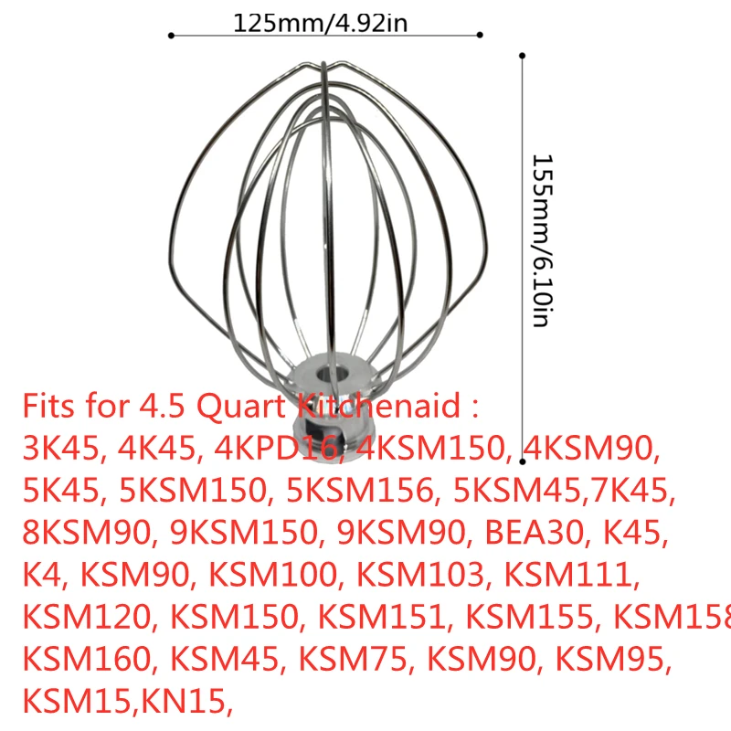 304 Stainless Steel Wire Whip Kitchen Electric Mixer Accessory for KitchenAid K45WW 9704329