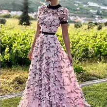 

Couture Pink Flowers Evening Dresses Long 2020 Robe De Soiree Women Prom Dresses Evening Wear Elegant Wedding Party Gown