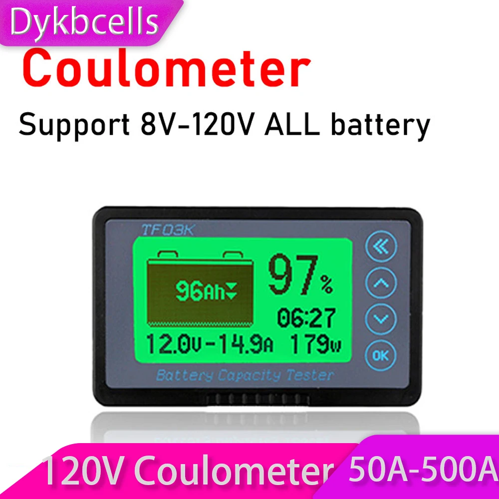 

Dykbcells DC 8-120V coulometer Monitor 100A 350A 500A Capacity Tester meter RV electric Scooter Lifepo4 lead-acid Li-ion lithium