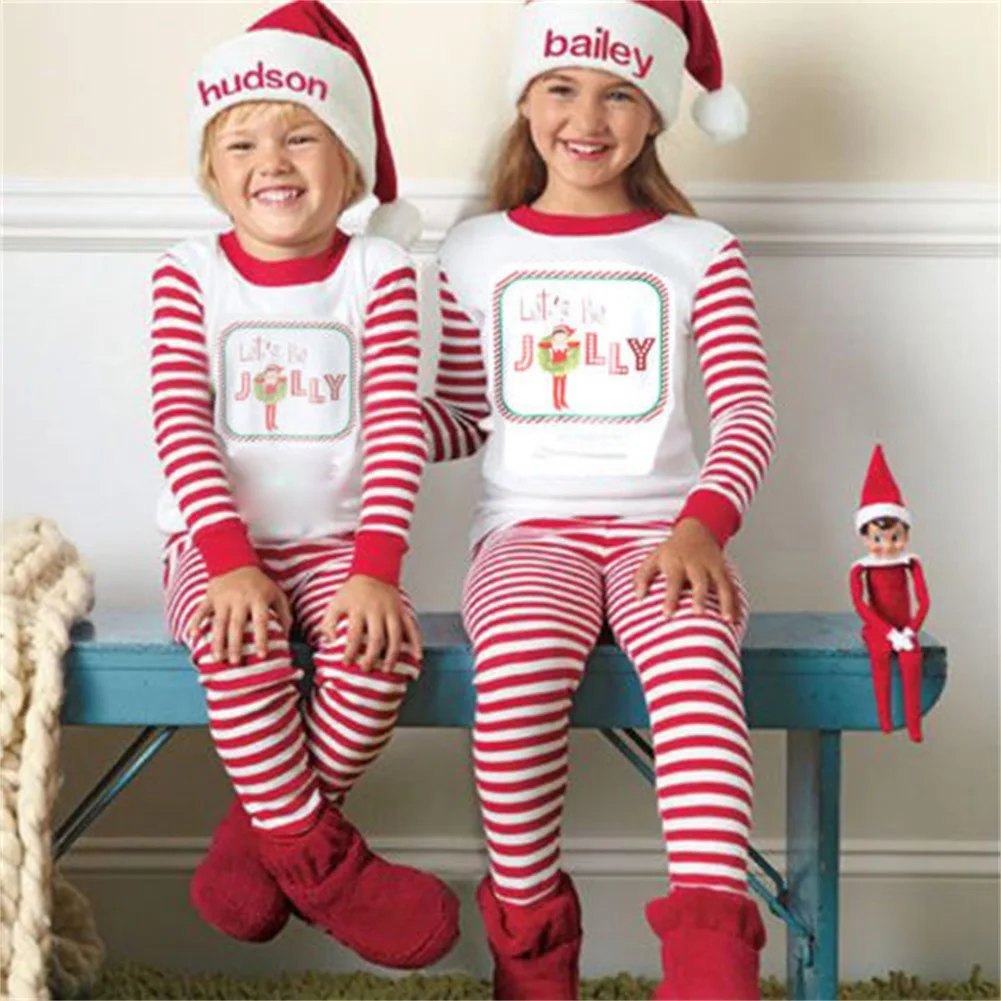 HIRIGIN/одинаковые рождественские пижамы для всей семьи; пижамные комплекты; Рождественская одежда для сна в полоску; одежда для сна для мамы; повседневная одежда для сна в красную полоску; комплект из 2 предметов