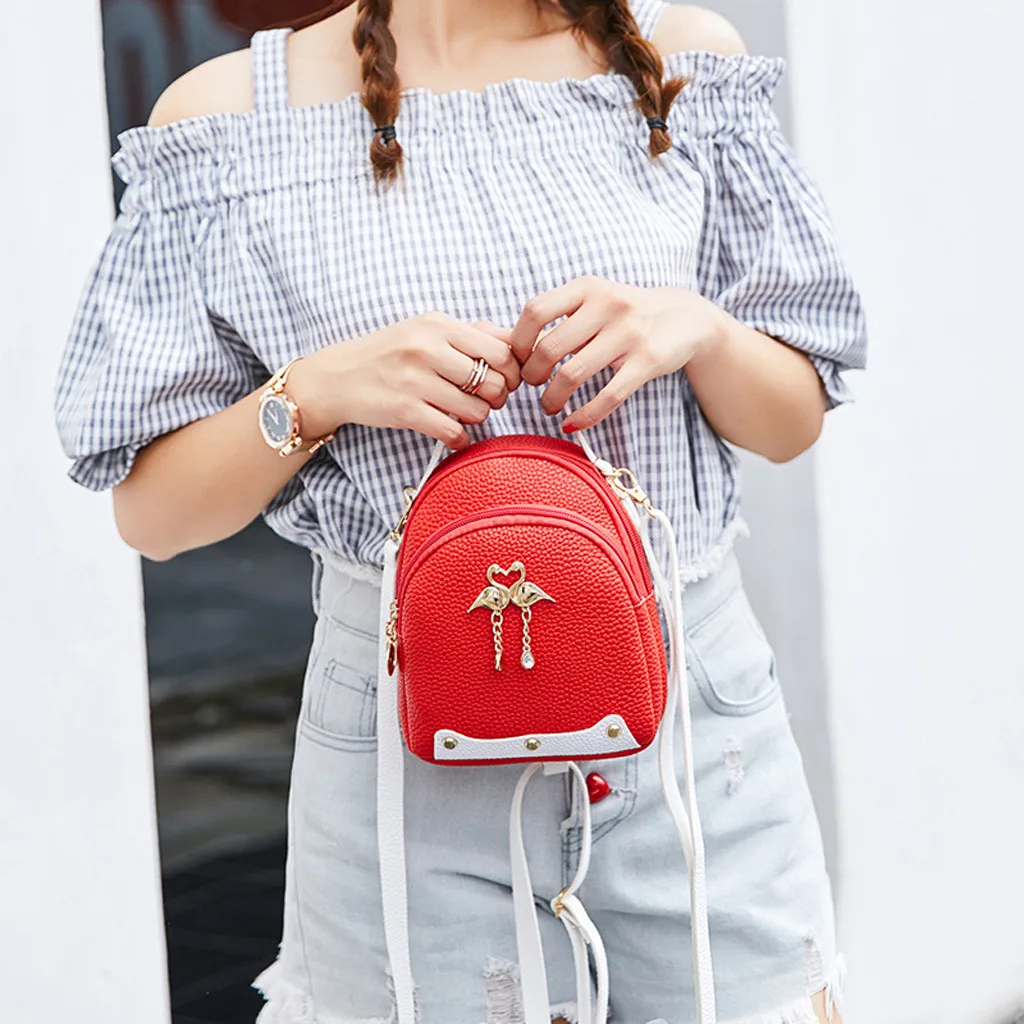 Mini Backpack Women Leather Little Swan Shoulder Bag For Teenage Girls Small Bagpack School Backpack Female Mochila#A