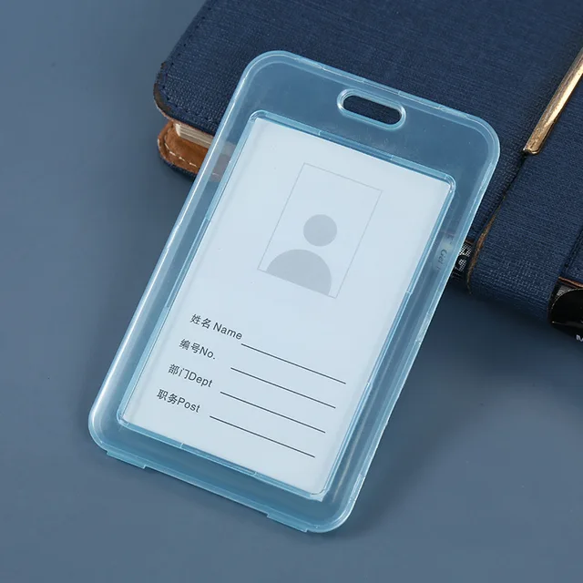 Unisex Women Men Transparent Card Cover Sleeve Work ID Clear Card Holder Protector Cover Badge Office School Supply Vertical Blue