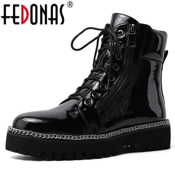 

FEDONAS Plus Size Women Metal Chains Ankle Boots Punk Night Club Shoes Woman Square Heels Short Boots Winter Motorcycle Boots