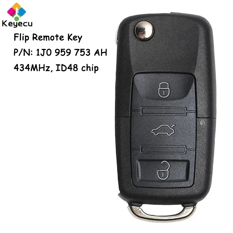 

KEYECU Flip Remote Car Key With 3 Buttons 434MHz ID48 Chip for Volkswagen Passat Bora Polo Golf Beetle Fob P/N: 1J0 959 753 AH