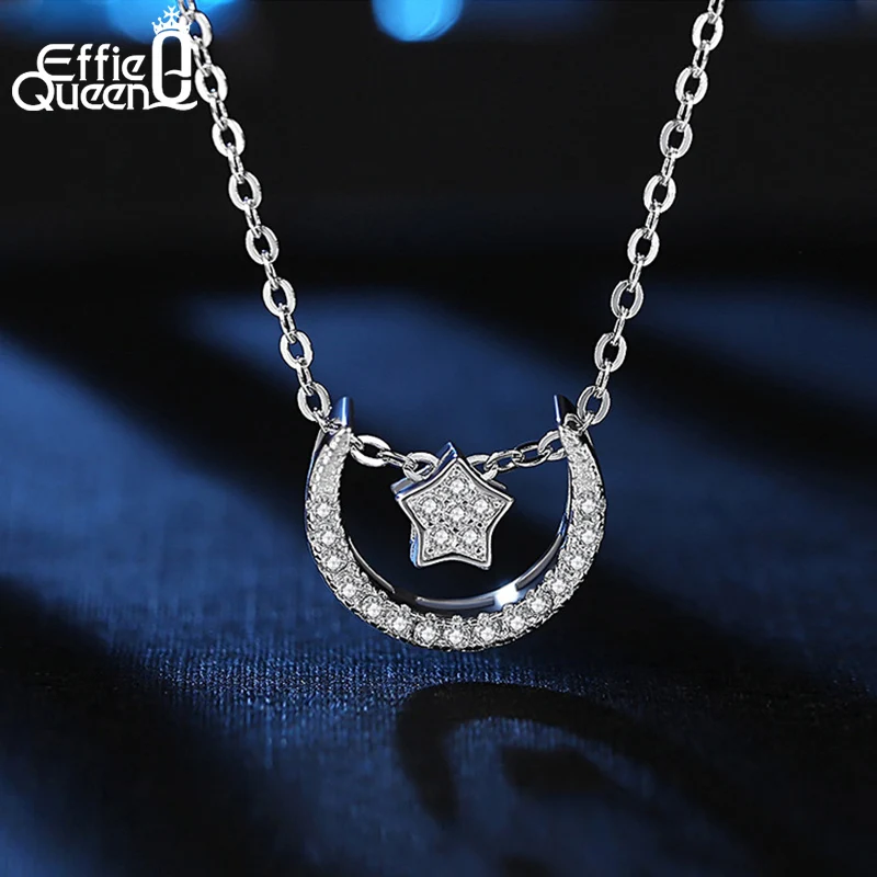 Effie queen 925 Серебряный кулон с Луной и звездами ожерелье s для женщин AAA циркон 4 носить стильные ожерелья ювелирные изделия TSN06