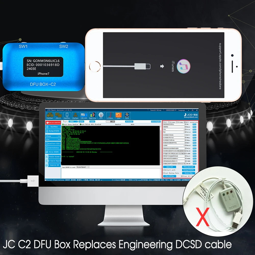 JC DFU BOX-C2 For iPhone Restore Programmer Enter DFU Development Firmware Mode JC C2 Replace Engineering DCSD Cable Booting SN