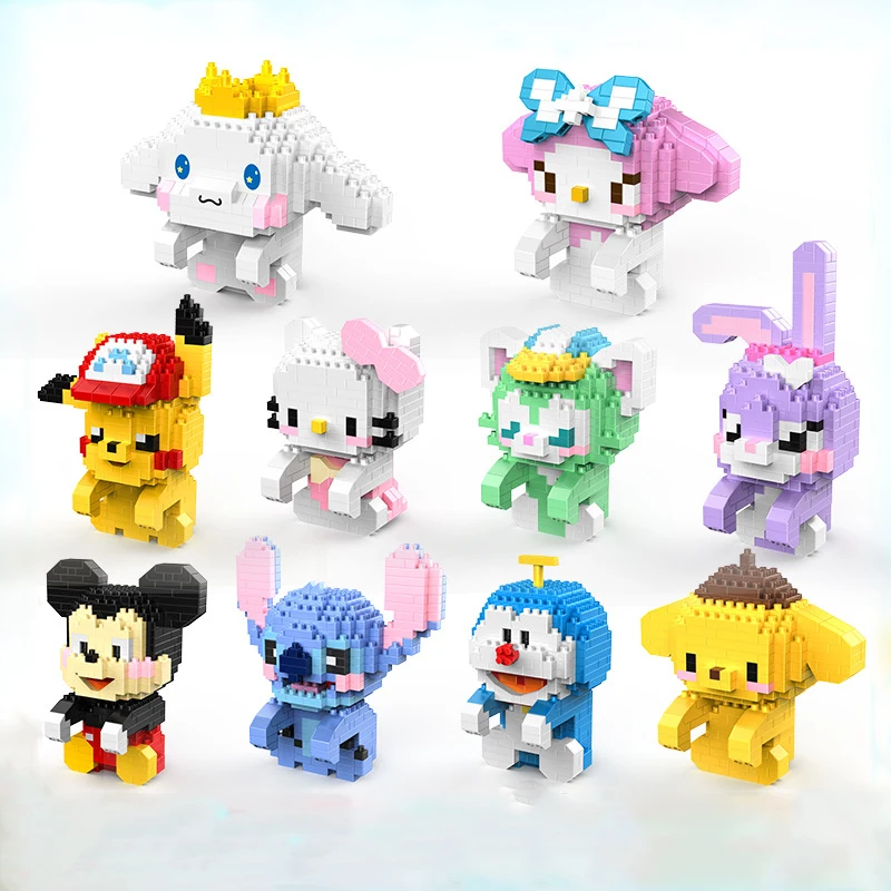 

Creative Disney Pendant Micro Building Blocks Mickey Mouse Stitch StellaLou Ornaments Mini Brick Figrue Toys For Office Decr