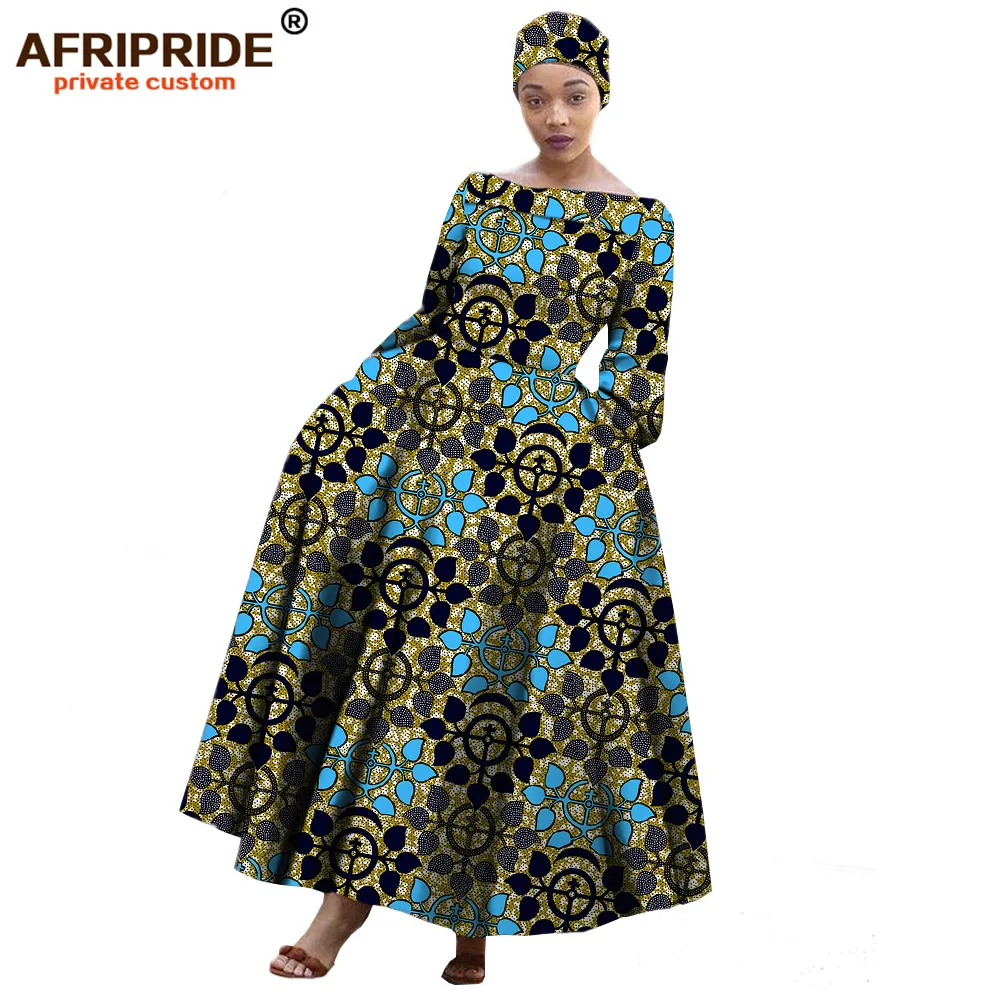 AFRIPRIDE Африканское Макси платье для женщин с длинным рукавом длиной до лодыжки вечерние длинное платье размера плюс с небольшим платком A722559 - Цвет: 532