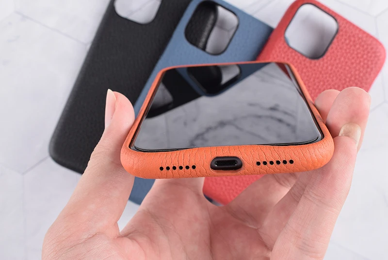 New 4 Colors Genuine Leather Business Back Cover Real Natural Calf Cowhide Phone Case For iPhone 11 Pro Max Litchi Pattern