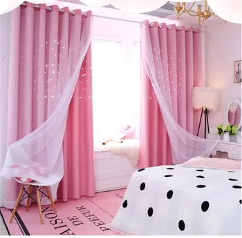 

Denisroom Hollow out Stars Moon Curtains For Living Room Pink Princess Tulle On The windows Modern Room Curtains planetarium