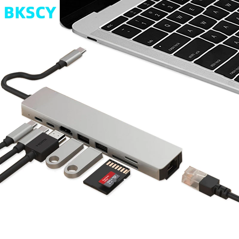 BKSCY USB C концентратор типа к HDMI RJ45 Ethernet мульти порты 3 0 Type c PD адаптер питания для