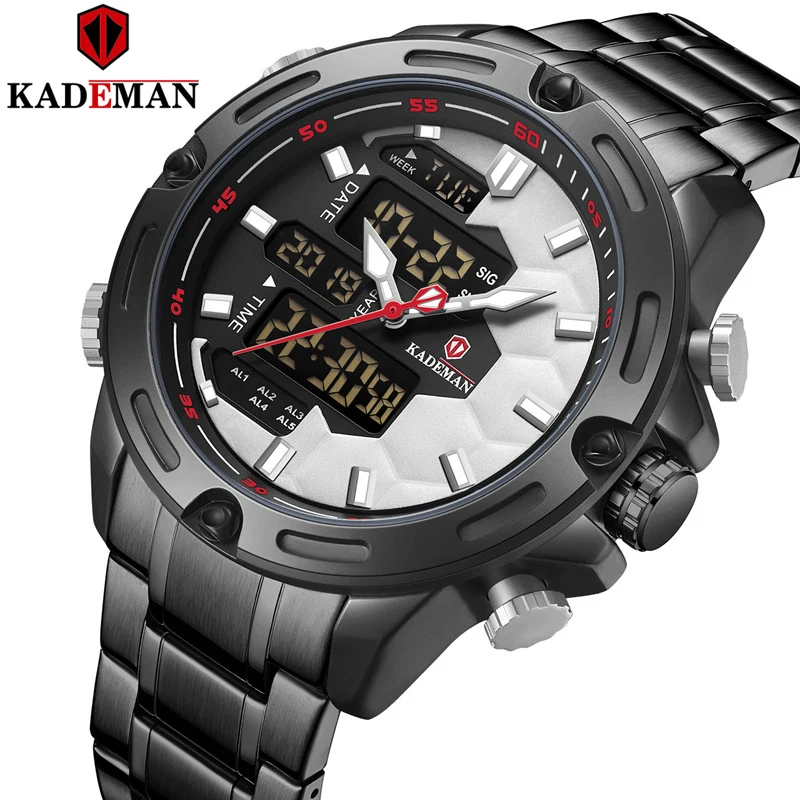 

Dual Movement Sport Men Watch TOP Quality Full Steel 3ATM Luxury Wristwatches KADEMAN Brand Original Design Fashion Male Watches