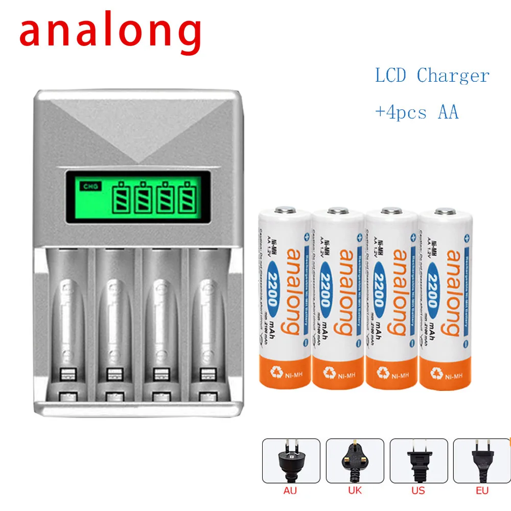 

4slots smart charger with lcd dispaly for 1.2v nimh nicd aa aaa rechargeable battery+4 pcs AA 2200mAh Batteries aa rechargeable