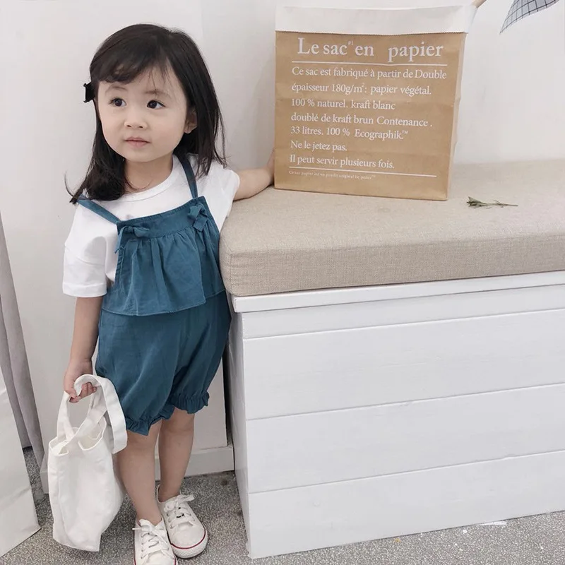 

A mu hou New Style Infants One-piece Suspender Pants 2018 Summer Thin Section Beam Leg Baby Suspender Pants Solid Color