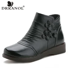 DRKANOL/Коллекция года; сезон осень-зима; теплые женские зимние ботинки; ботильоны для женщин на плоской подошве; нескользящая Водонепроницаемая хлопковая обувь из натуральной кожи