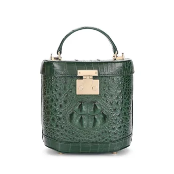 

Authentic Crocodile Skin Lady Mini Bucket Bag Wide Lanyard Strap Female Small Shoulder Bag Real Alligator Leather Women Handbag